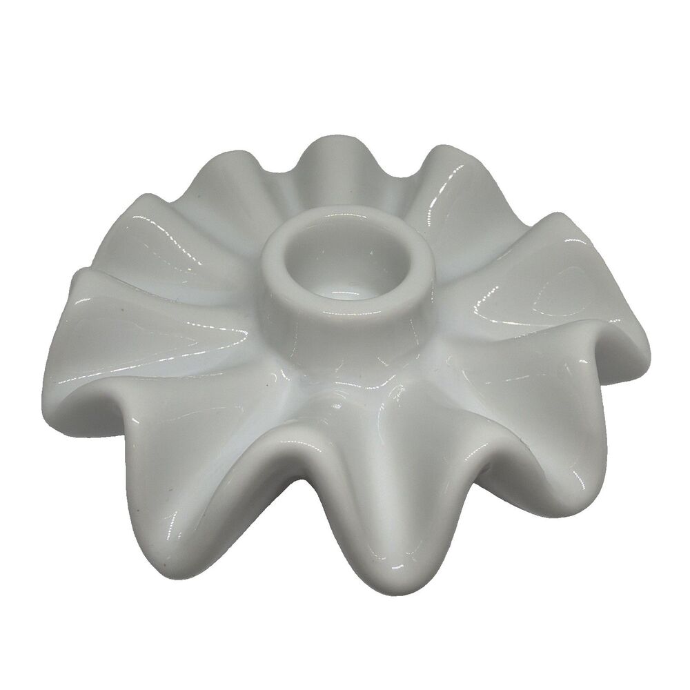 White Ruffles Ceramic Taper Candle Holder Modern Minimalist Fluted 4.3"